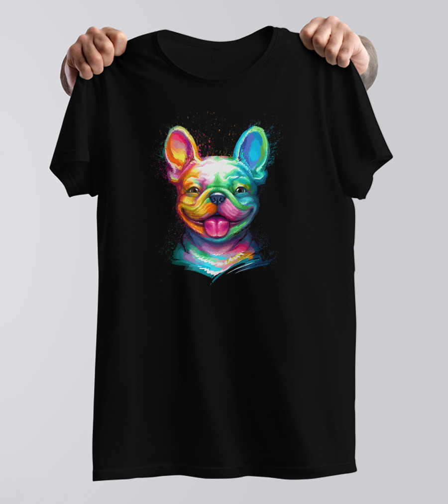 Colorful Happy French Bulldog Smiling Face T-Shirt