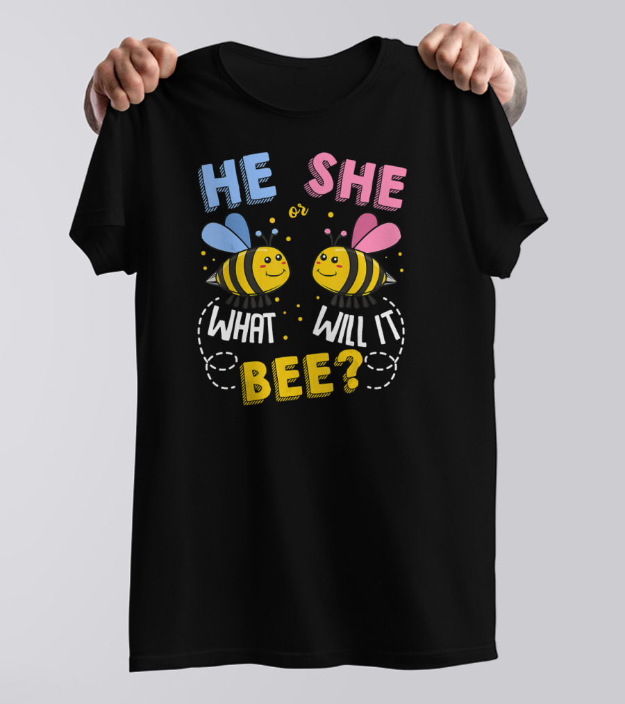 He She Or What Will It Bee Baby Party Gender Reveal Bees Blue And Pink T-Shirt