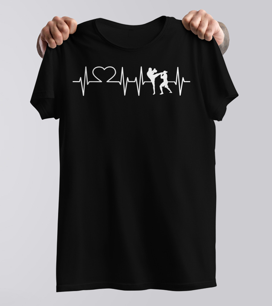 Heartbeat Kickboxing Kick Boxing Silhouette With Heartbeat Line T-Shirt
