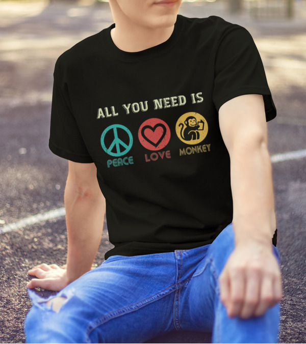 All You Need Is Peace Love And Monkey Symbols T-Shirt