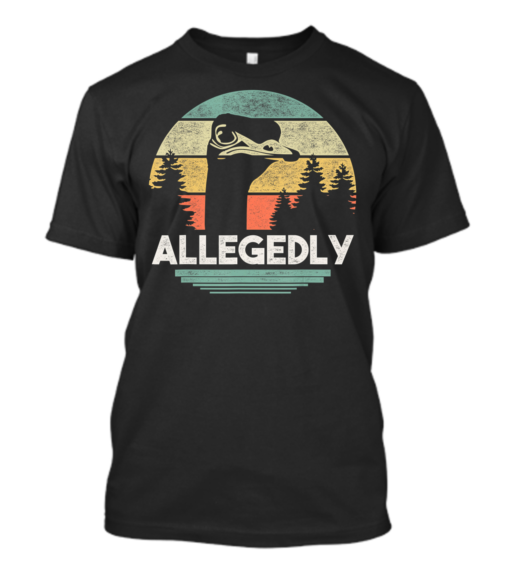 Allegedly Ostrich Silhouette In Vintage Sunset Forest Scene T-Shirt