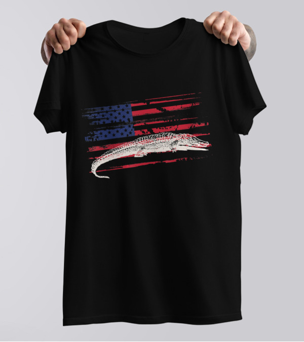 American Flag Alligator Crocodile USA T-Shirt