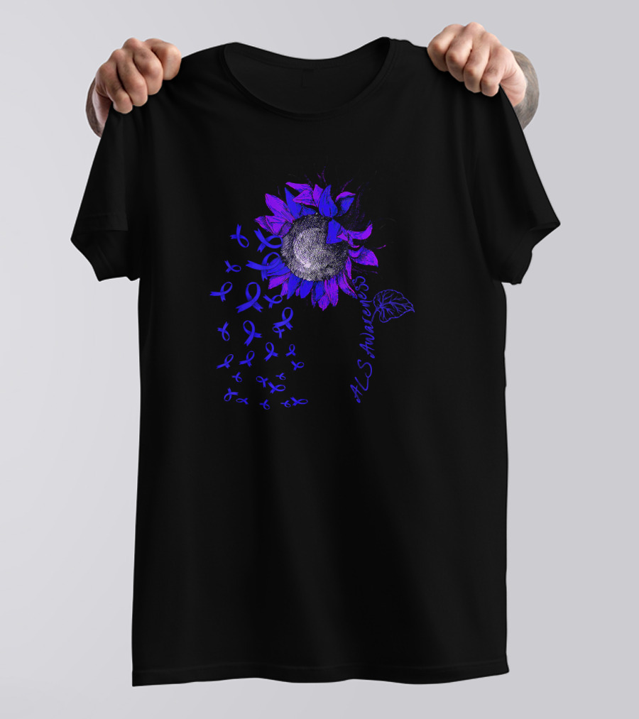 ALS Awareness Blue Sunflower With Ribbons T-Shirt