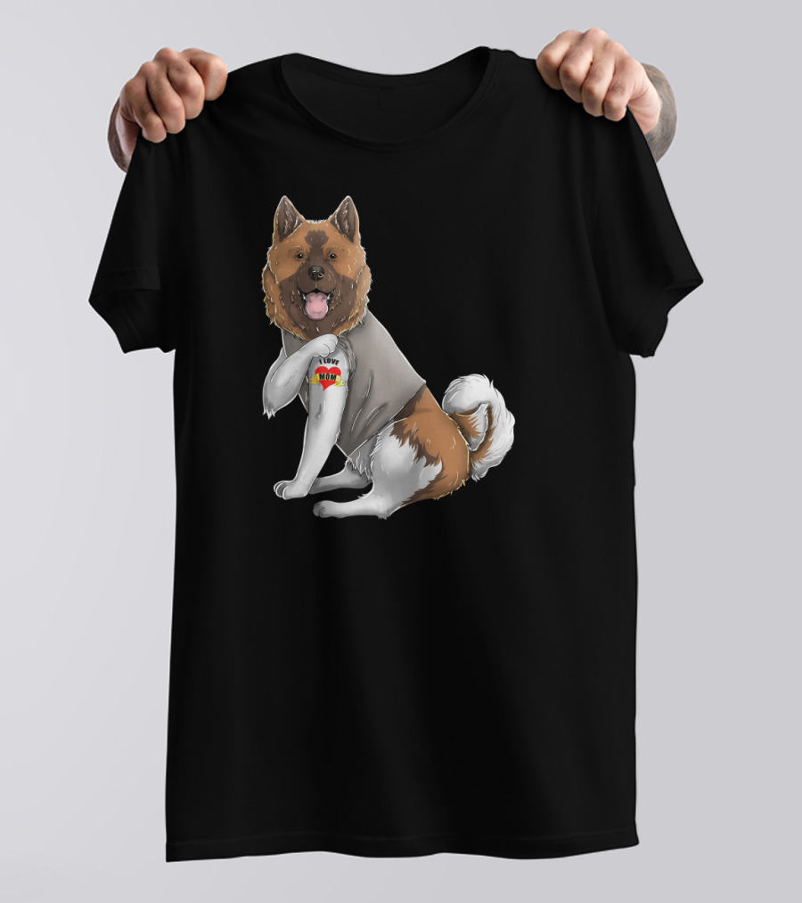 American Akita I Love Mom Tattoo Heart T-Shirt