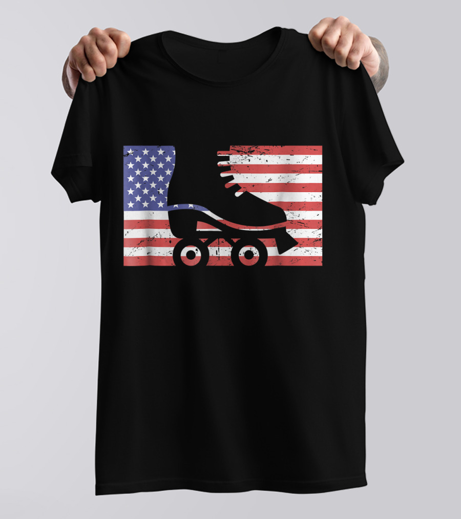 American Flag With Roller Skate T-Shirt