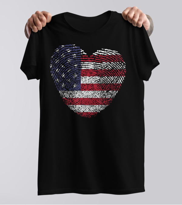 American Flag Heart Shape Fingerprint T-Shirt