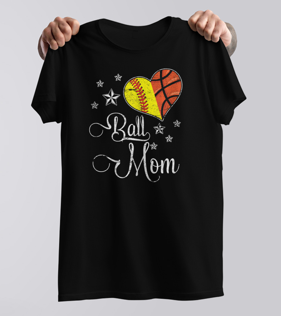 Proud Softball Basketball Ball Mom Star Heart T-Shirt