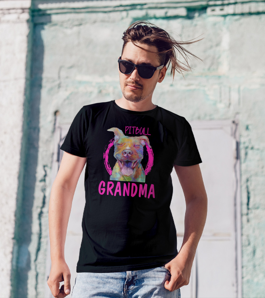Pitbull Grandma Colorful Happy Dog T-Shirt
