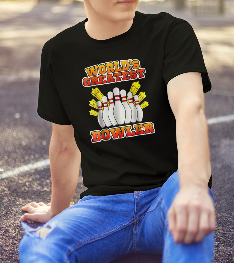 World's Greatest Bowler With Bowling Pins And Stars T-Shirt
