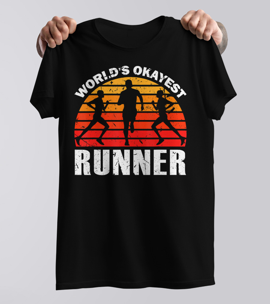 World's Okayest Runner Sunset Silhouette Sprinting Marathon T-Shirt