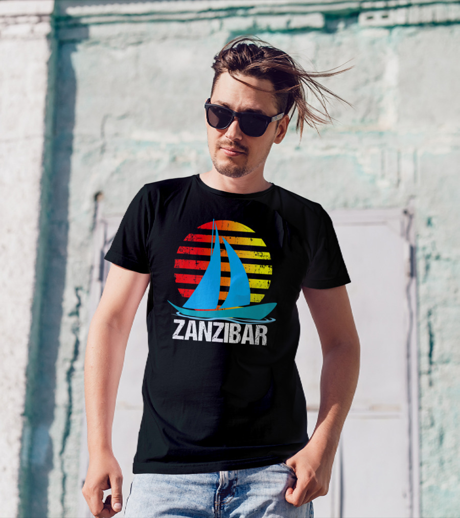 Zanzibar Sunset Sailboat Vintage Nautical Scene T-Shirt