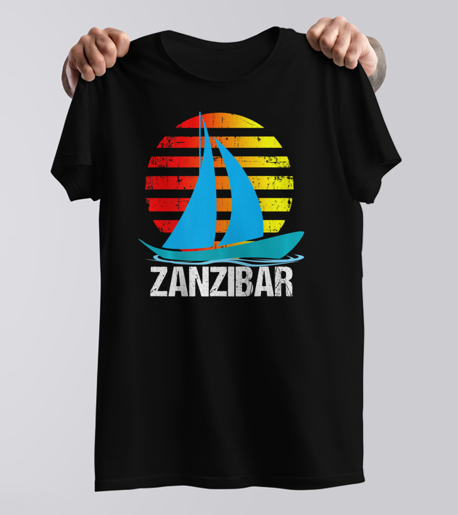 Zanzibar Sunset Sailboat Vintage Nautical Scene T-Shirt