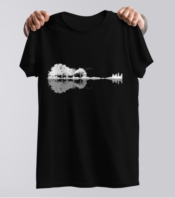 Acoustic Guitar Nature Forest Tree Reflection And Skyline T-Shirt