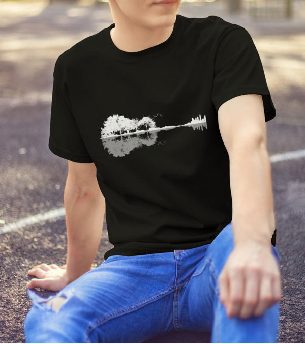 Acoustic Guitar Nature Forest Tree Reflection And Skyline T-Shirt