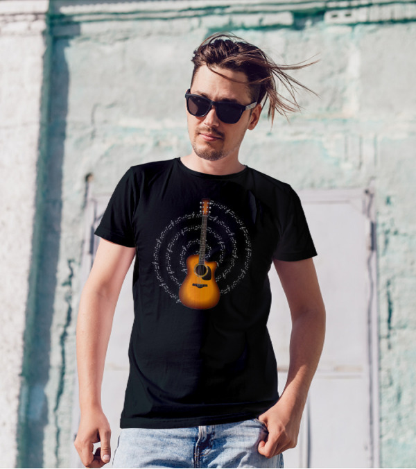 Acoustic Guitar With Circular Music Notation T-Shirt