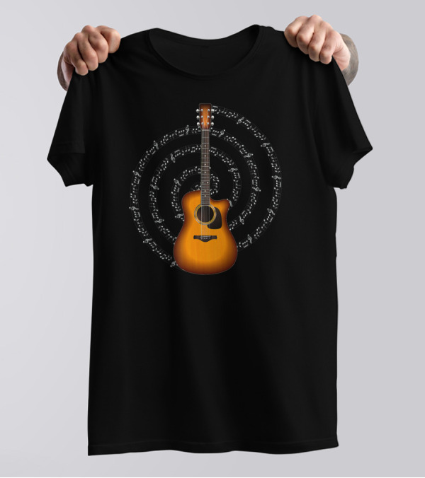 Acoustic Guitar With Circular Music Notation T-Shirt