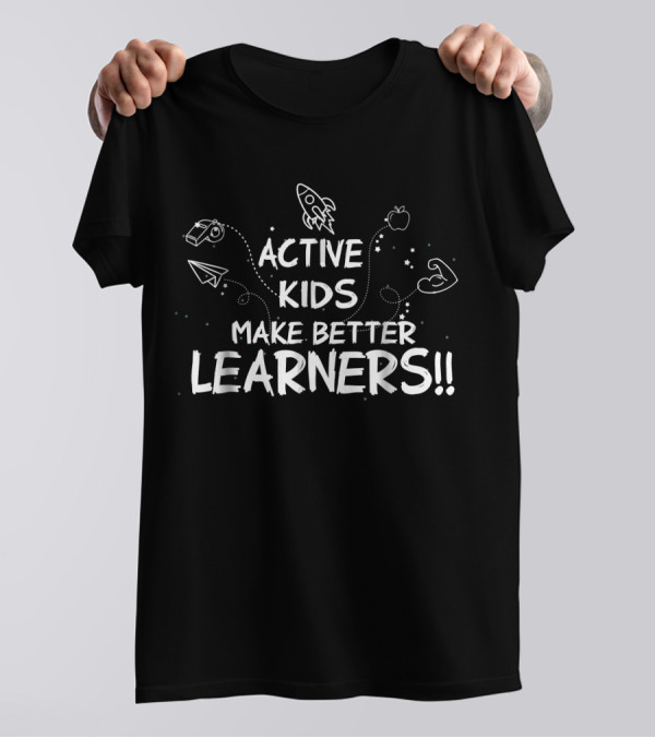 Active Kids Make Better Learners Rocket Apple Paper Airplane Fitness T-Shirt