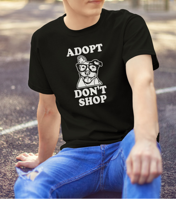 Adopt Don't Shop Pitbull With Glasses Dog Rescue T-Shirt