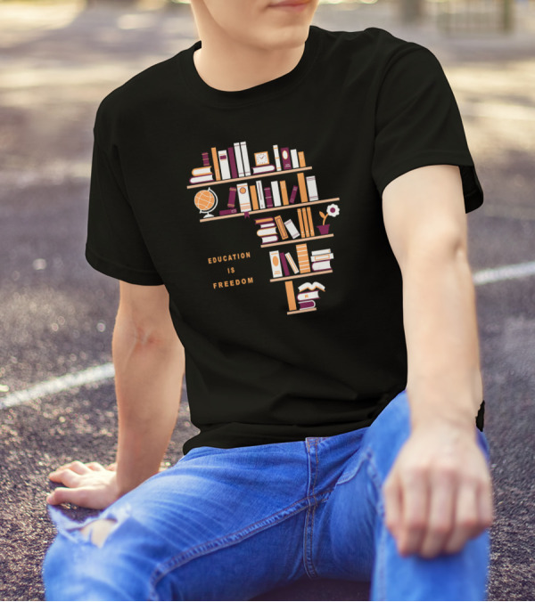 Africa Education Is Freedom Book Shelf Library Globe T-Shirt