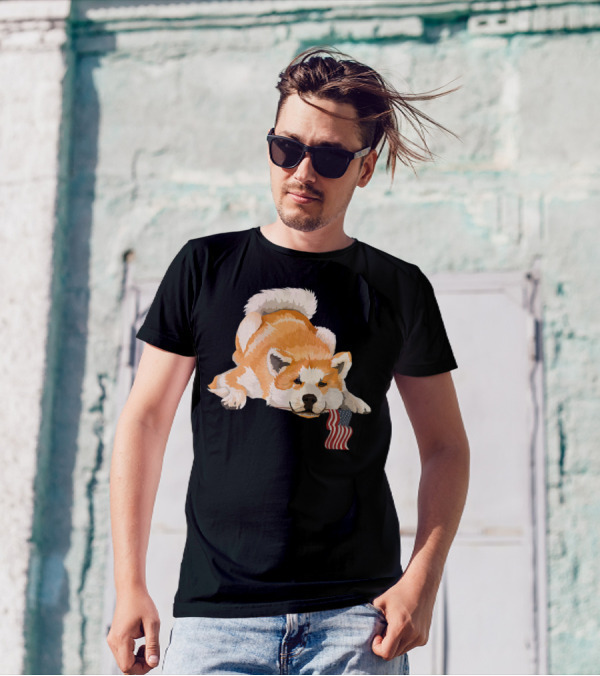 Akita Dog Lover With American Flag Motif T-Shirt
