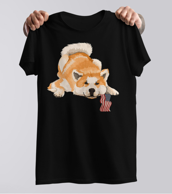 Akita Dog Lover With American Flag Motif T-Shirt