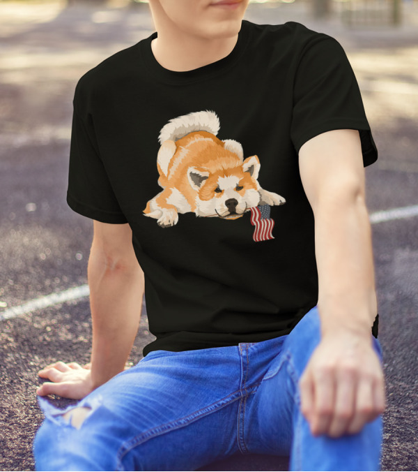 Akita Dog Lover With American Flag Motif T-Shirt