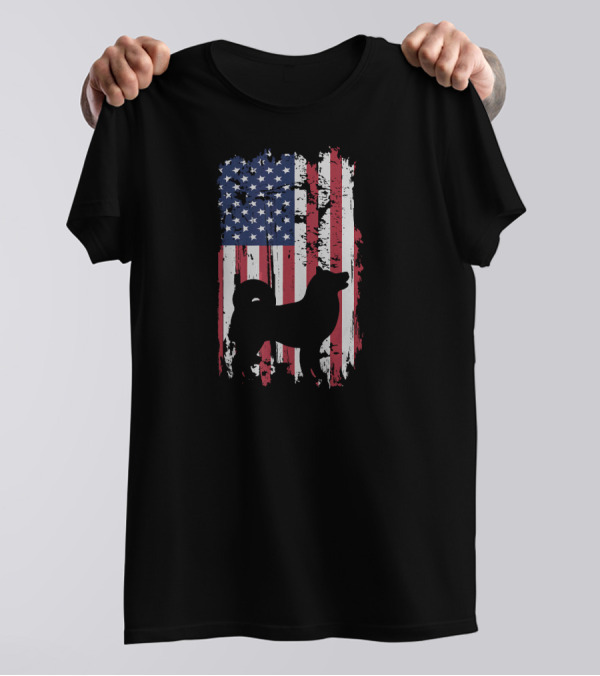 Akita Inu Silhouette Over Grunge American Flag T-Shirt