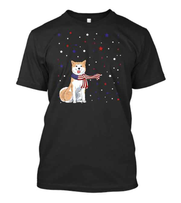 Akita Inu Patriotic American Flag Scarf Stars T-Shirt