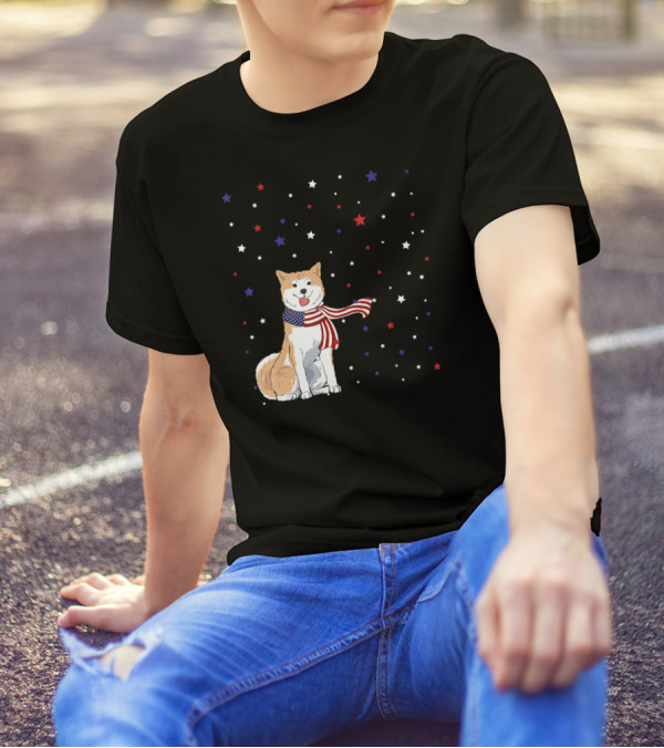 Akita Inu Patriotic American Flag Scarf Stars T-Shirt