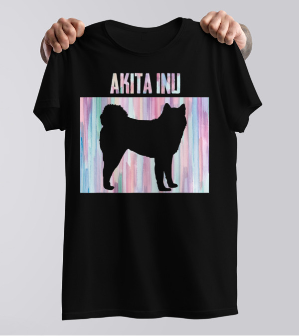 AKITA INU Silhouette On Pastel Watercolor Stripes T-Shirt