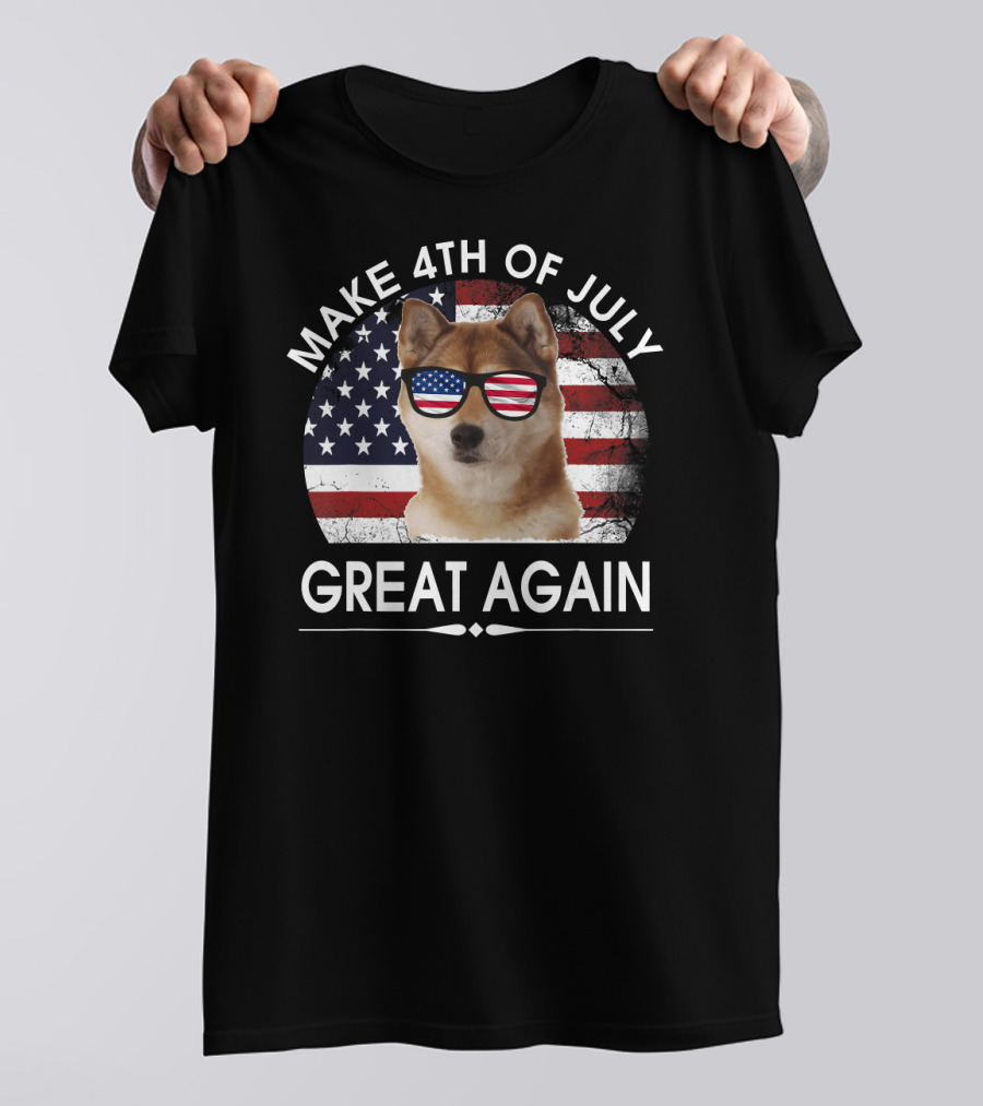 Akita Wearing American Flag Sunglasses Make 4th Of July Great Again T-Shirt