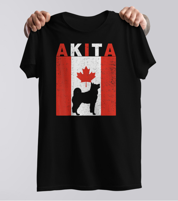 AKITA AKITA Canadian Flag Maple Leaf Dog T-Shirt