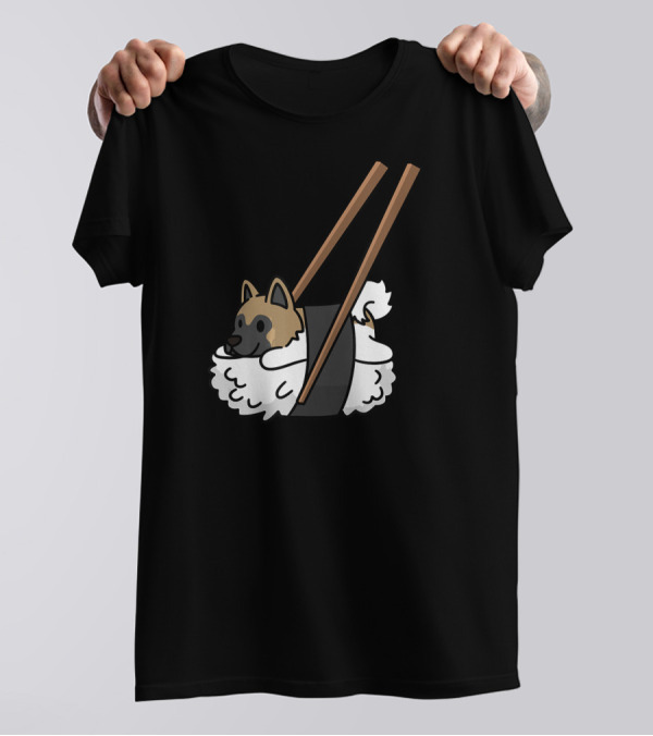 Akita Inu Sushi Roll With Chopsticks Funny Dog T-Shirt