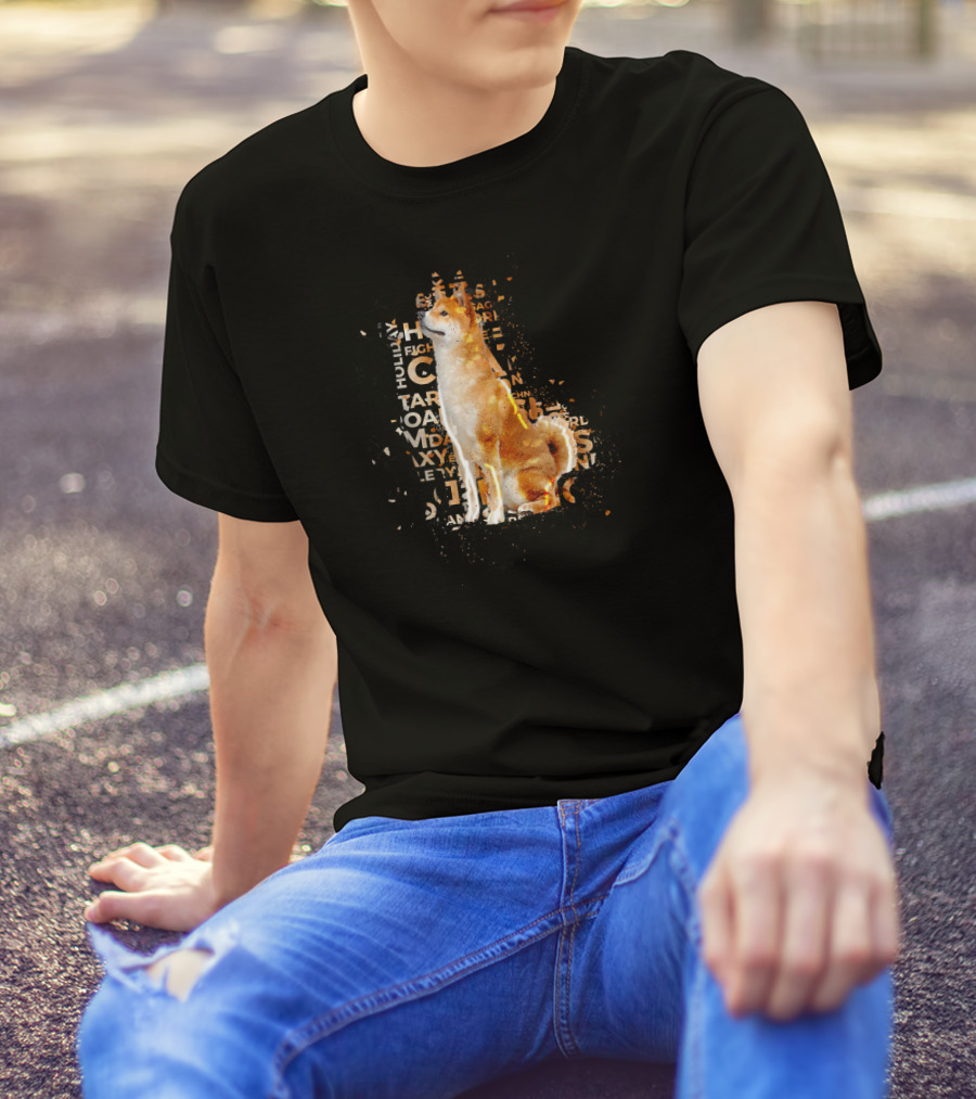 Akita Typography Awe With Text Collage And Dog T-Shirt