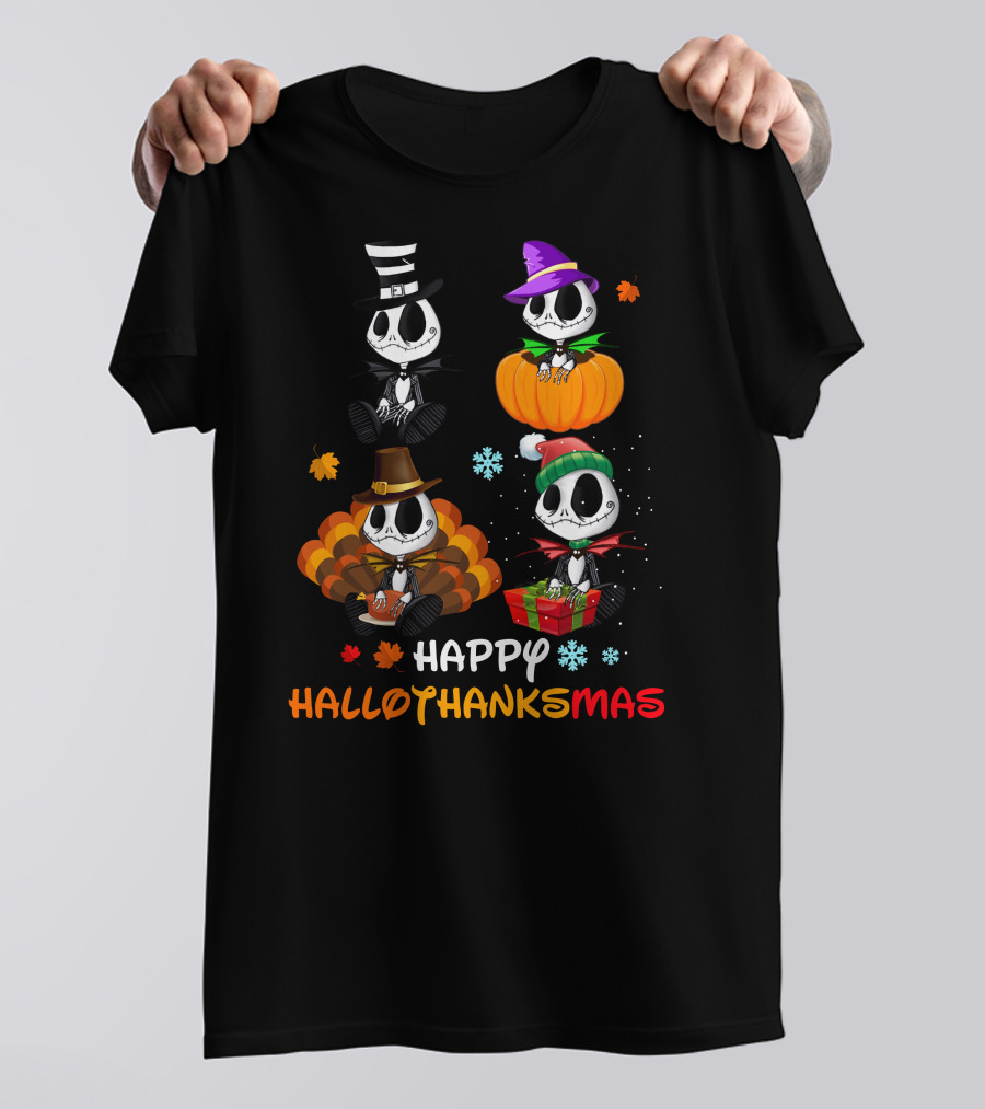 Happy Hallothanksmas Jack Skellington Pumpkin Turkey Present T-Shirt