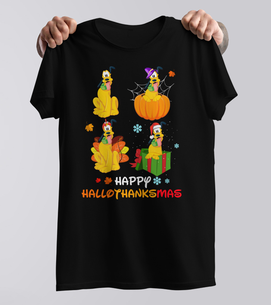 Happy Hallothanksmas Pluto Halloween Thanksgiving Christmas T-Shirt
