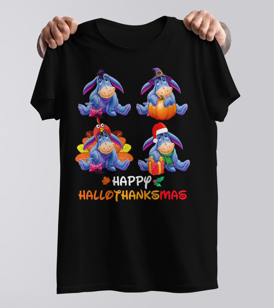 Happy Hallothanksmas Eeyore Pumpkin Turkey Present T-Shirt