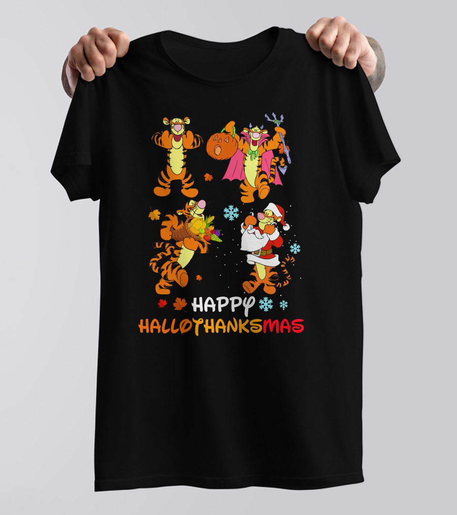 Happy HALLOTHANKSMAS Tigger Celebrating Halloween Thanksgiving Christmas T-Shirt