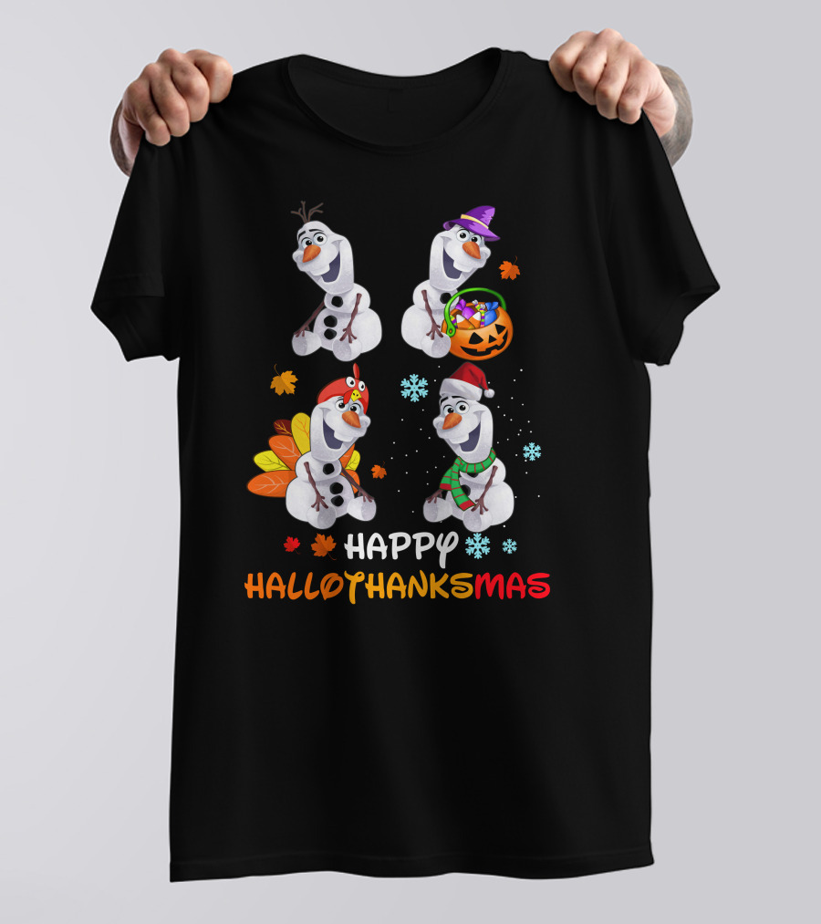 Happy HALLOTHANKSMAS Olaf Halloween Thanksgiving Christmas Snowman T-Shirt