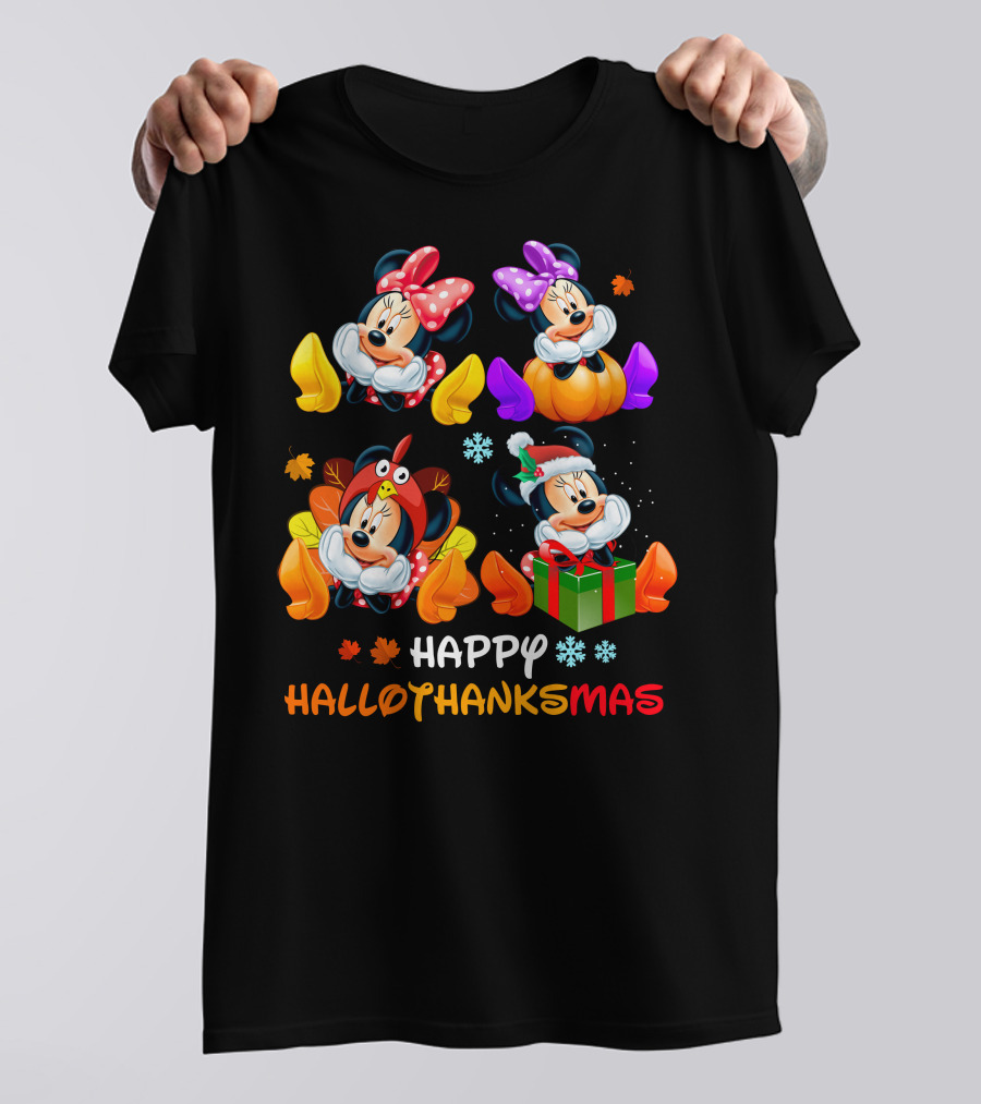 Happy HALLOTHANKSMAS With Minnie In Seasonal Costumes T-Shirt