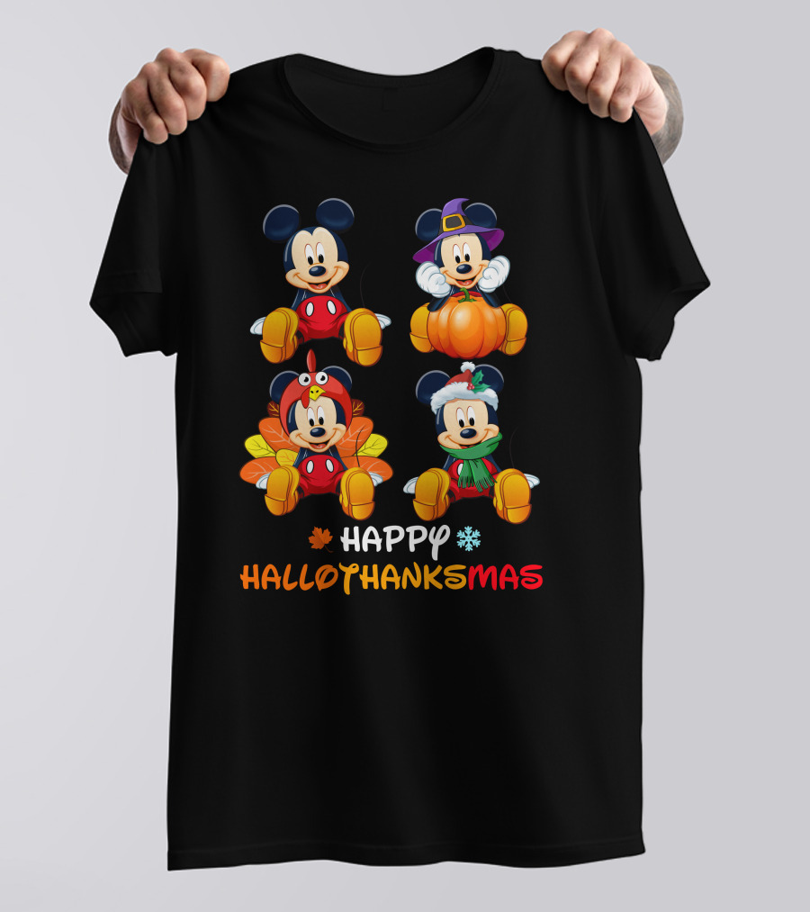 Happy HALLOTHANKSMAS Mickey Mouse Pumpkin Turkey Christmas T-Shirt