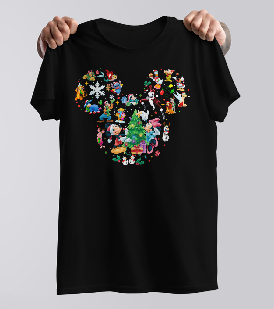Mickey And Minnie Christmas Disney Characters Holiday Celebration T-Shirt
