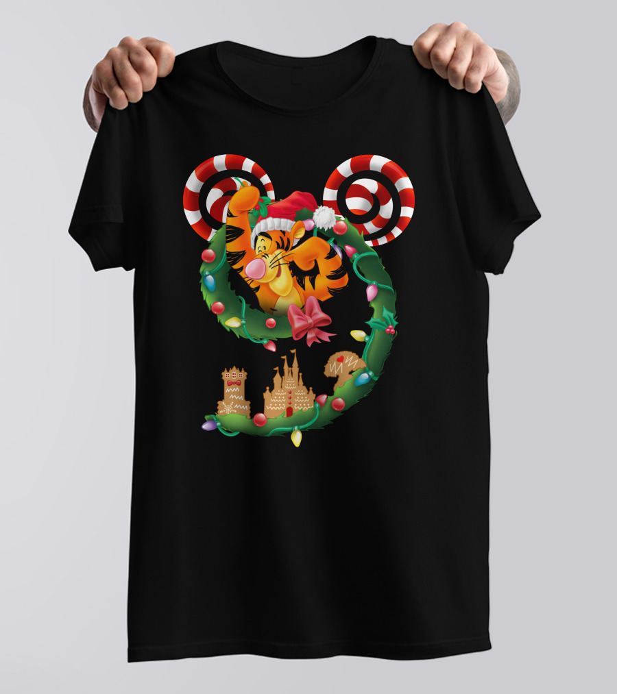 Tigger Disney Christmas Wreath Mickey Ears Holiday Castle Gingerbread Cookies T-Shirt