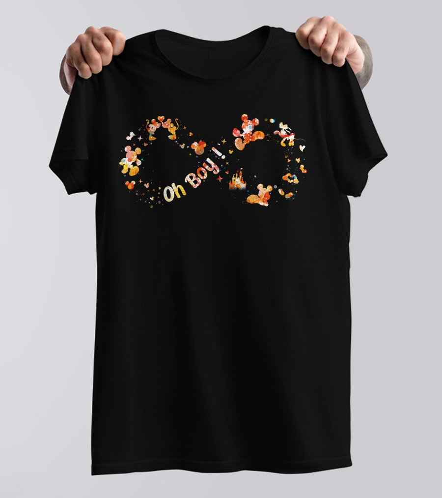 Mickey Oh Boy Infinity Symbol With Characters And Castle T-Shirt