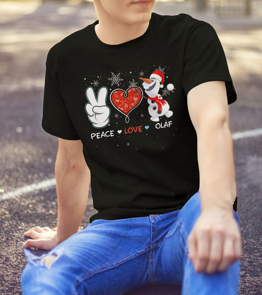 Peace Love Olaf Snowman Winter Holiday Theme T-Shirt