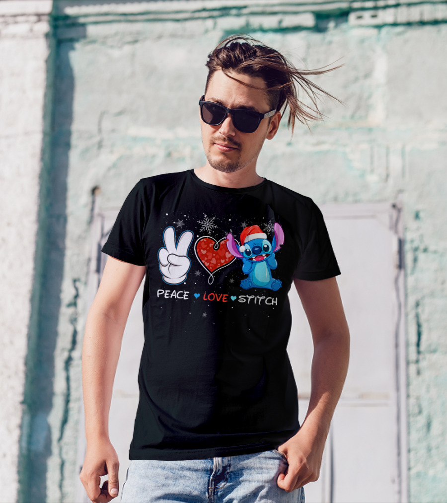 Peace Love Stitch Christmas Santa Hat T-Shirt