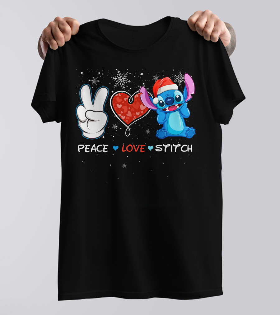 Peace Love Stitch Christmas Santa Hat T-Shirt