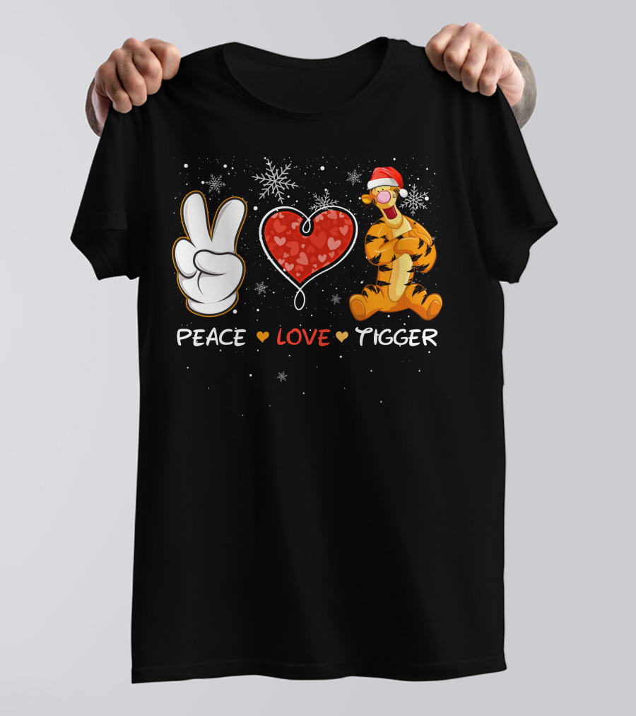 Peace Love Tigger Santa Hat Snowflakes T-Shirt