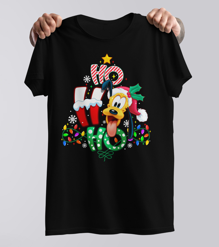 Ho Ho Ho Pluto Christmas Lights And Snowflakes T-Shirt