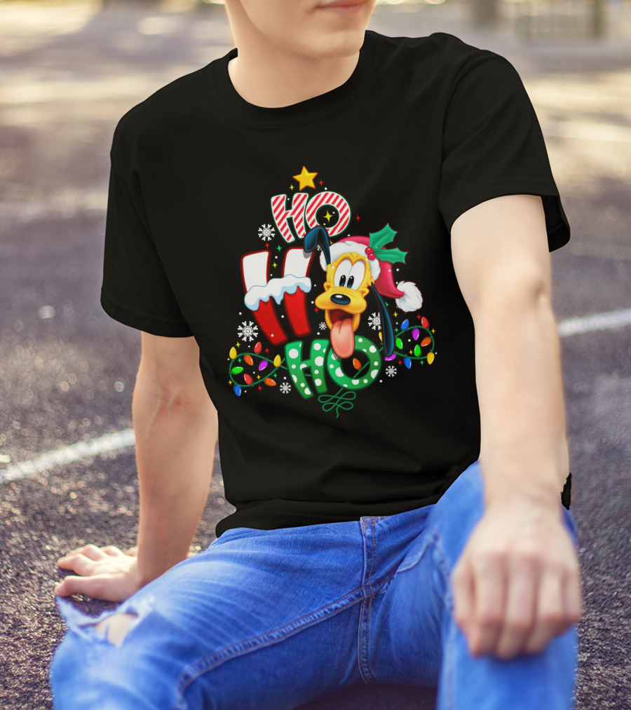 Ho Ho Ho Pluto Christmas Lights And Snowflakes T-Shirt